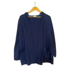 Gap Women's Open Front Hooded Cardigan Sweater Size L Dark Blue Fine Gauge Knit